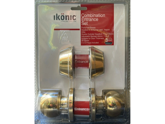 Ikonic Ruby Double Cylinder Deadbolt Entrance Set – Polished Brass