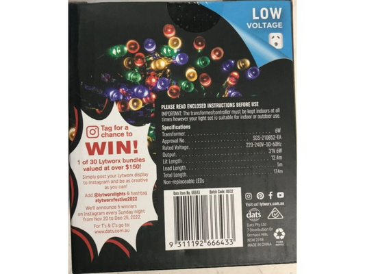 Lytworx 250 Multicolour LED Fairy Lights – 12.4m Christmas String Decoration