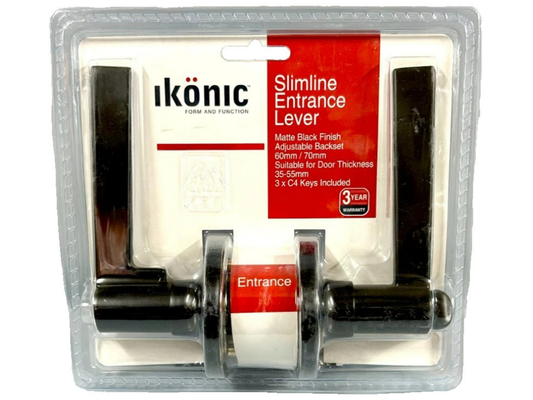 Ikonic Slimline Entrance Lever Set – Matte Black Door Handle