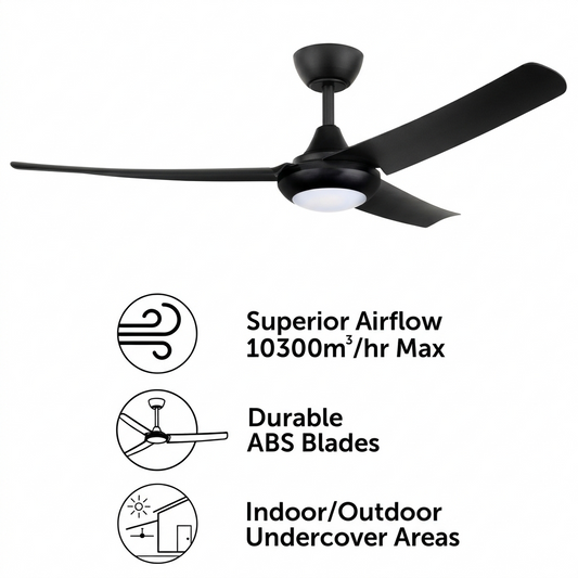 Brilliant Duque 132cm DC Ceiling Fan 3 Blade with LED Light Remote Control Timer Black