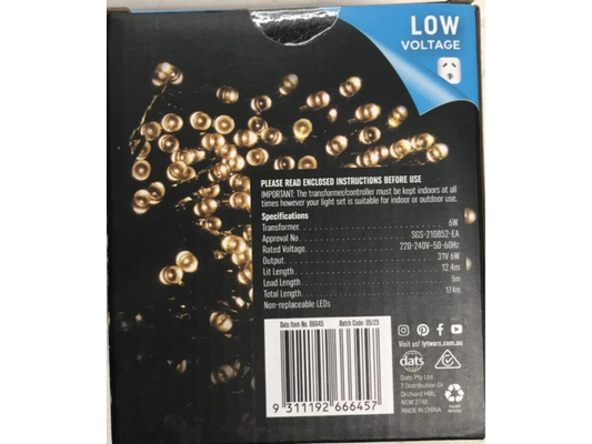 Lytworx 12.4m LED Fairy String Lights – 250 Warm White Bulbs