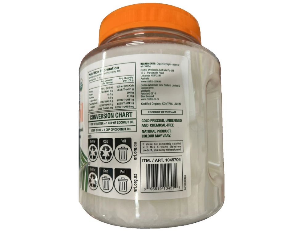 Kirkland Organic Coconut Oil 2.48L – Cold Pressed, Unrefined