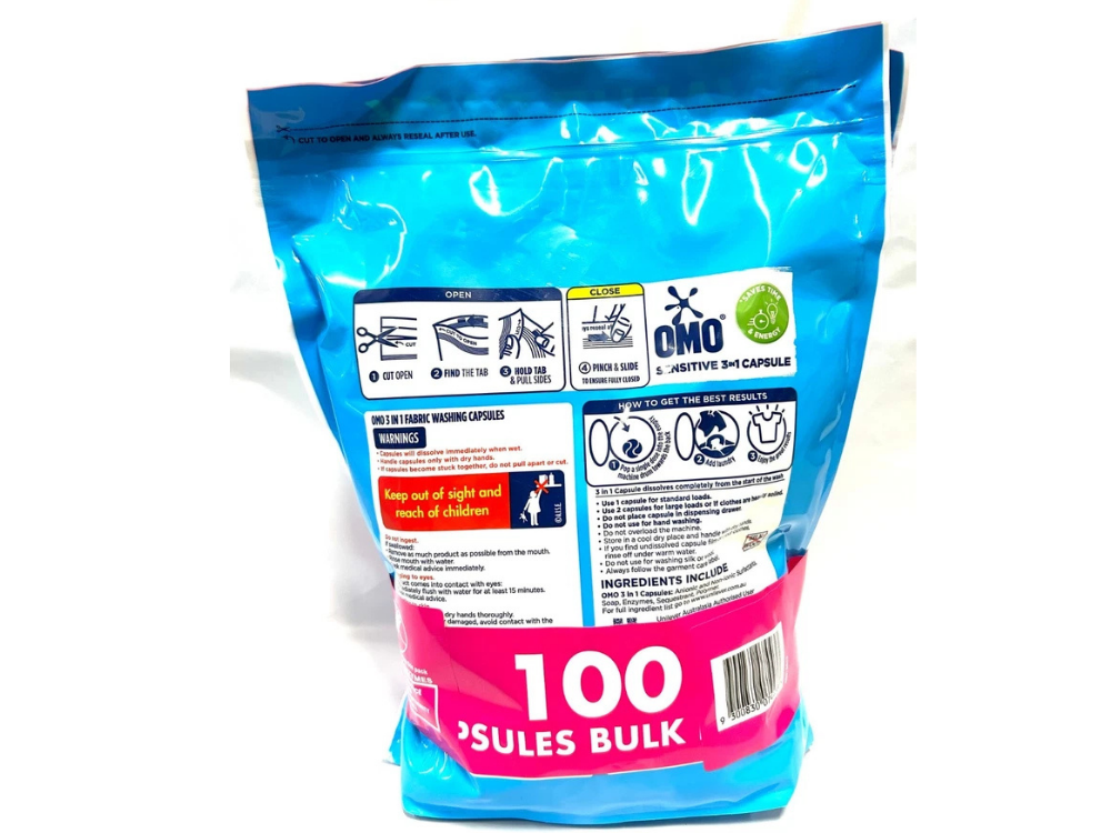 OMO Sensitive Laundry Capsules 3-in-1 – Gentle, 100 Pack Bulk