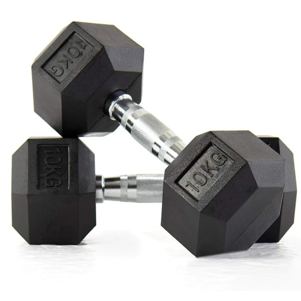 10KG Rubber Hex Dumbbell Fitness Home Gym Exercise Strength Weight Set Pair