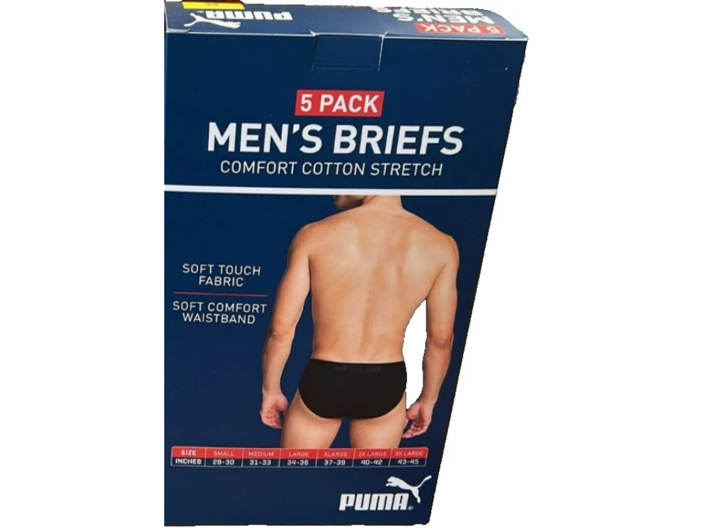 Puma Men’s Cotton Briefs – Small, Black, 5 Pack