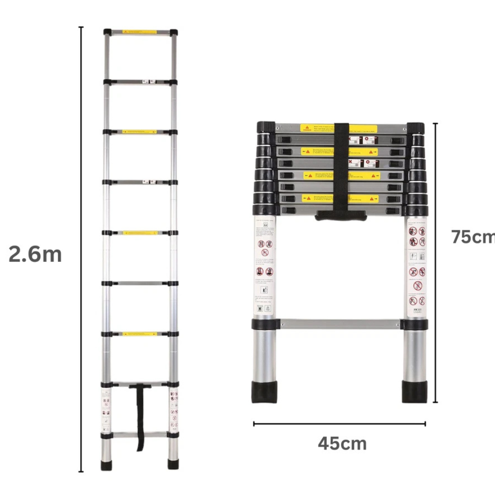 Katashi Telescopic Ladder 2.6M Step Aluminium Extension Portable