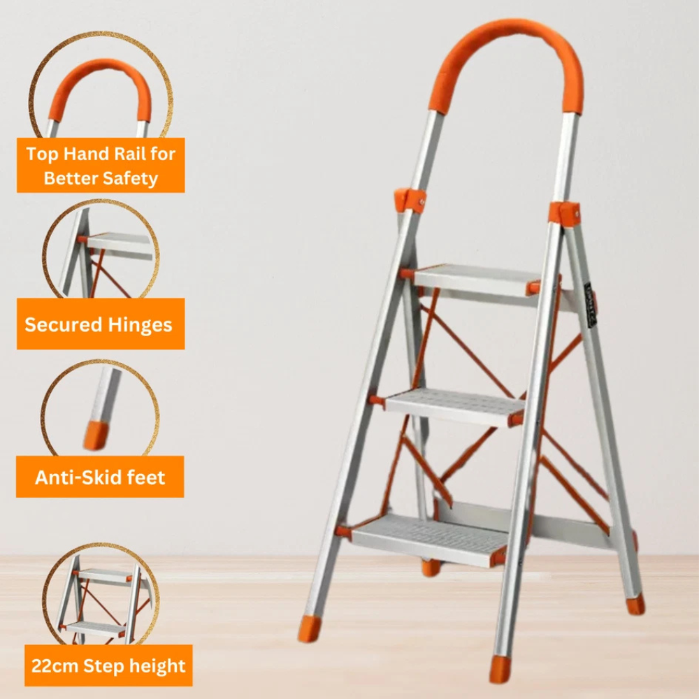 Katashi 3 Step Ladder Steel Multi Purpose Folding Light Weight Platform