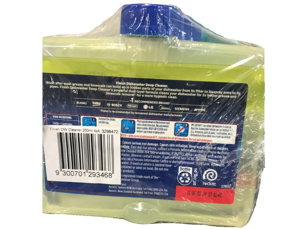 Finish 4-Pack Dishwasher Cleaner 250mL – Lemon, Grease & Limescale