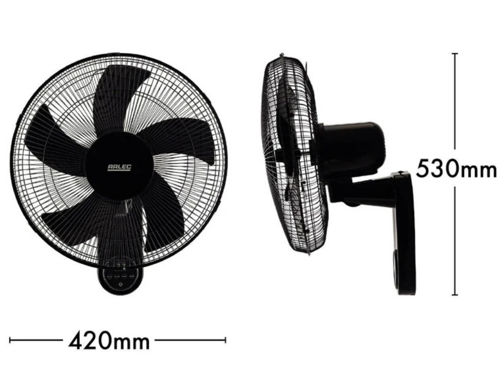 Arlec 40cm Wall Fan – Remote Control, Oscillating, 3 Modes, Black