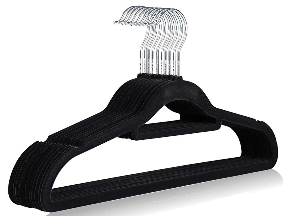 30x Slim Velvet Flocked Hangers – Non-Slip Black Coat Hangers