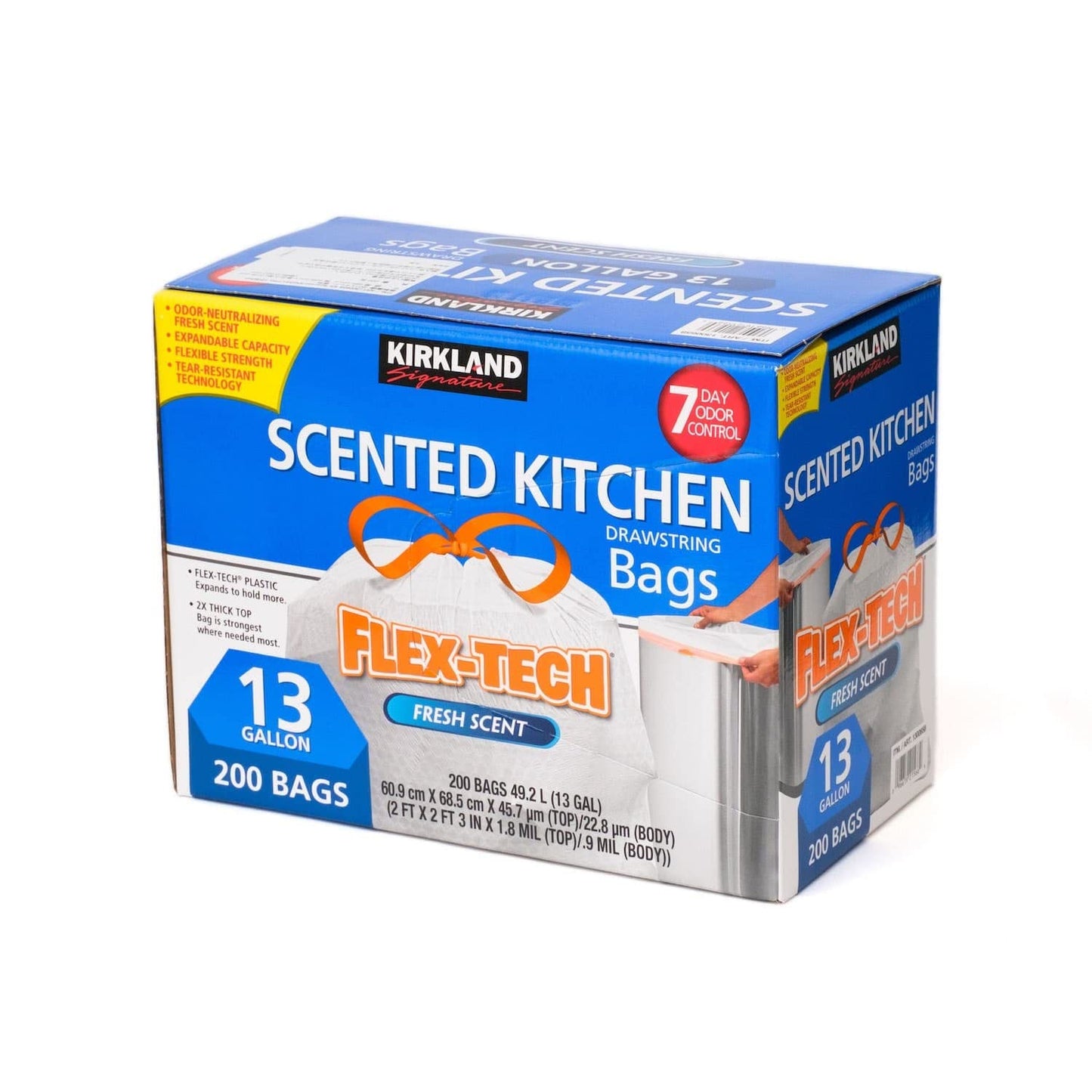 Kirkland Signature Flex-Tech 13-Gallon Scented Kitchen Trash Bags - 200 Count