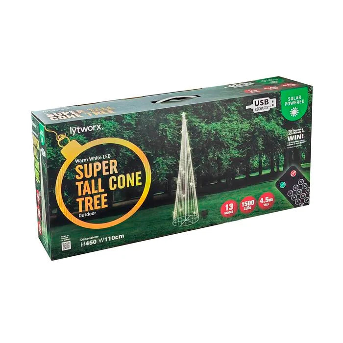 Lytworx 4.5m Warm White Solar Super Tall Cone Tree
