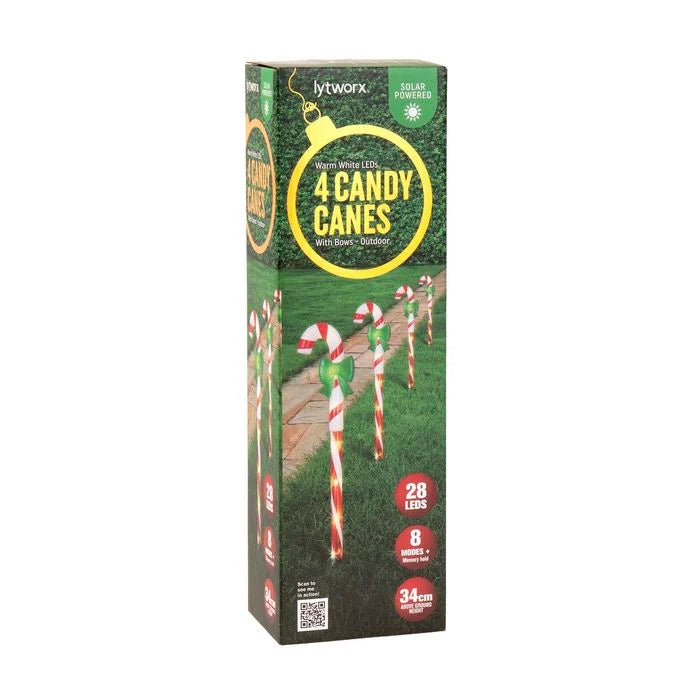 Lytworx Solar Candy Canes with Bows - 4 Pack