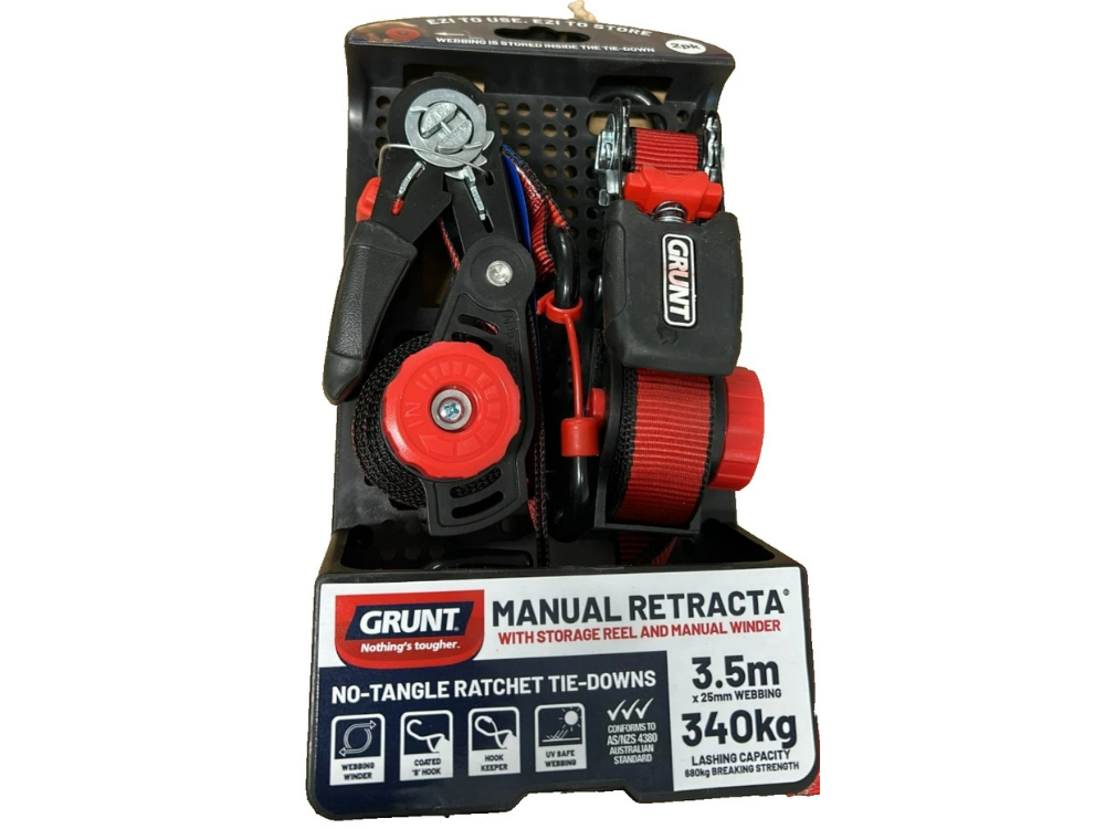 Grunt Manual Retractable Tie Straps 25mm x 3.5m – 2 Pack