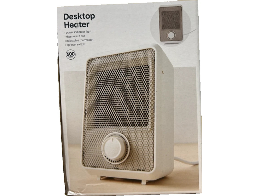 Portable Small Room Heater – Desktop Electric 600W, White