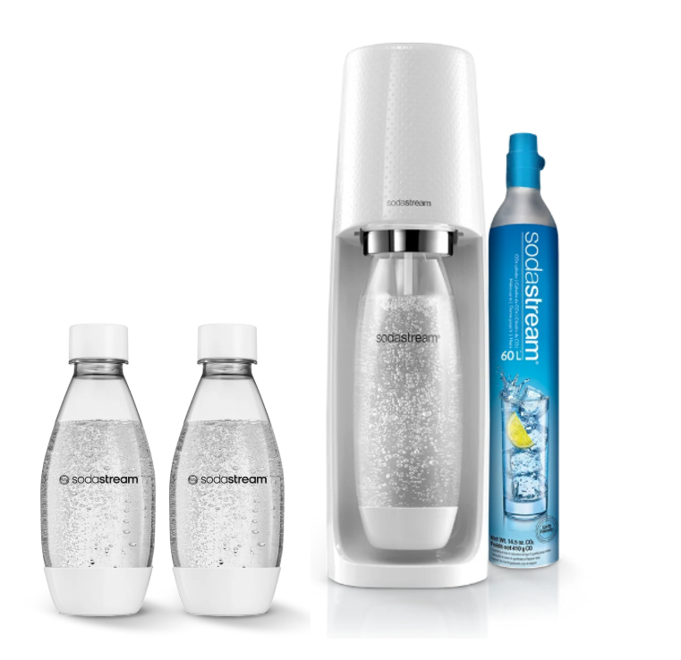 Sodastream Spirit Mega Pack 1 Spirit + 1 60 L CO2 Cylinder + 1 1L & 2 500ml Reusable Bottles (White) MegaPack