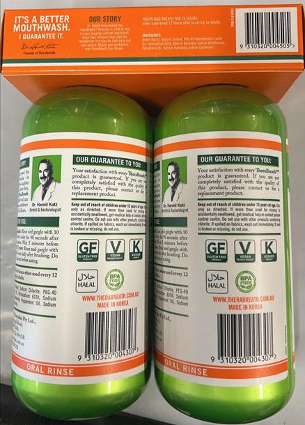 TheraBreath Mild Mint Mouthwash 2 x 1L