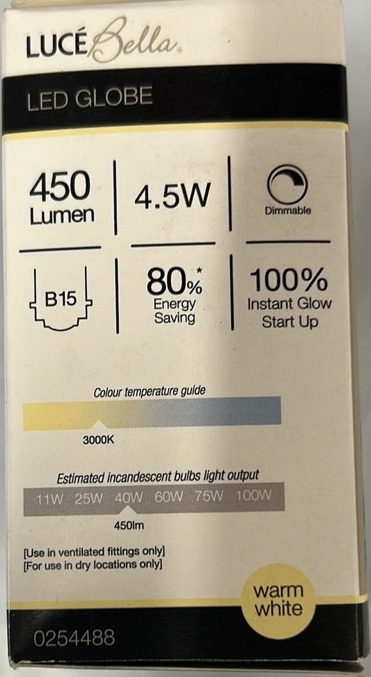 LUCE BELLA GLOBE LED FANCY 4.5W 450LM 2PK FILA DIM WW SBC
