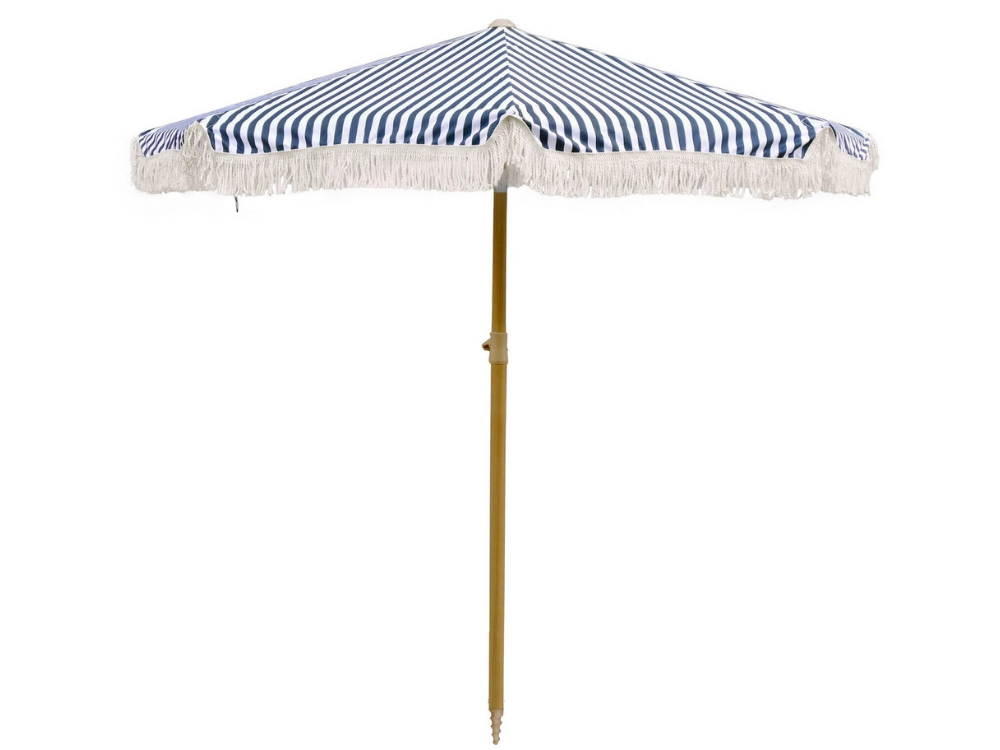 Marquee 2m Portable Beach Umbrella – Tasselled Stripe Sunshade
