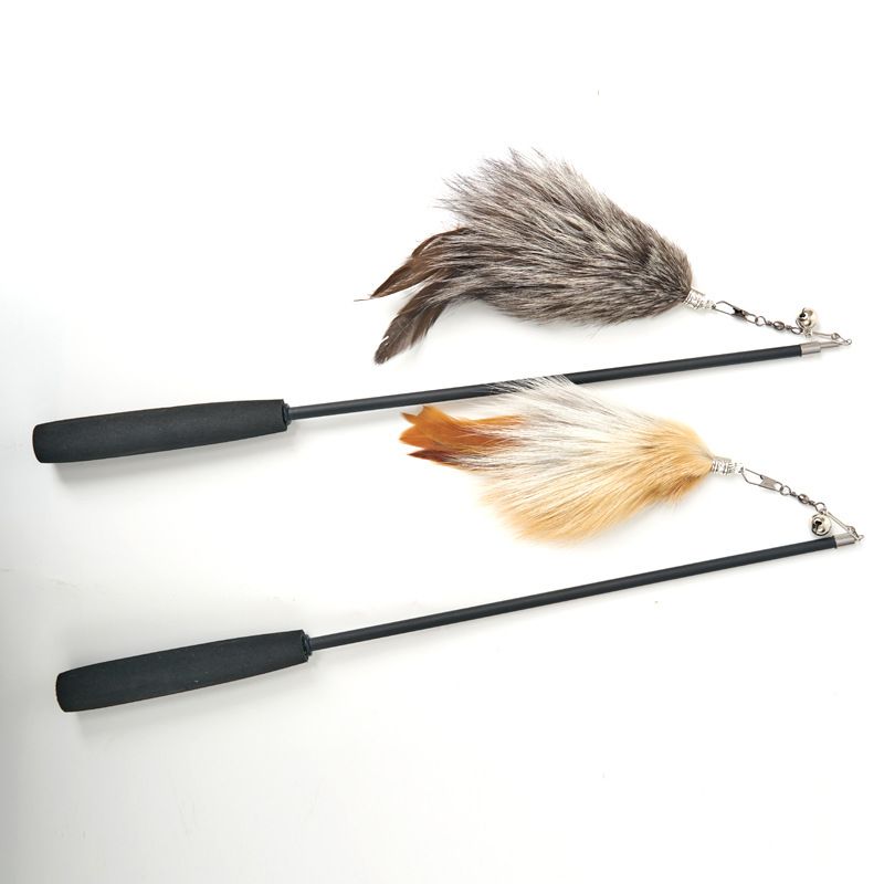 Fox Fur Cat Teasing Stick Aishangle Three Section Natural feather cluster pendant 2