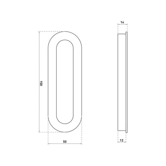 Lemaar 150 x 50mm Radius Flush Pull Brushed Brass Sliding Cavity Door Handle