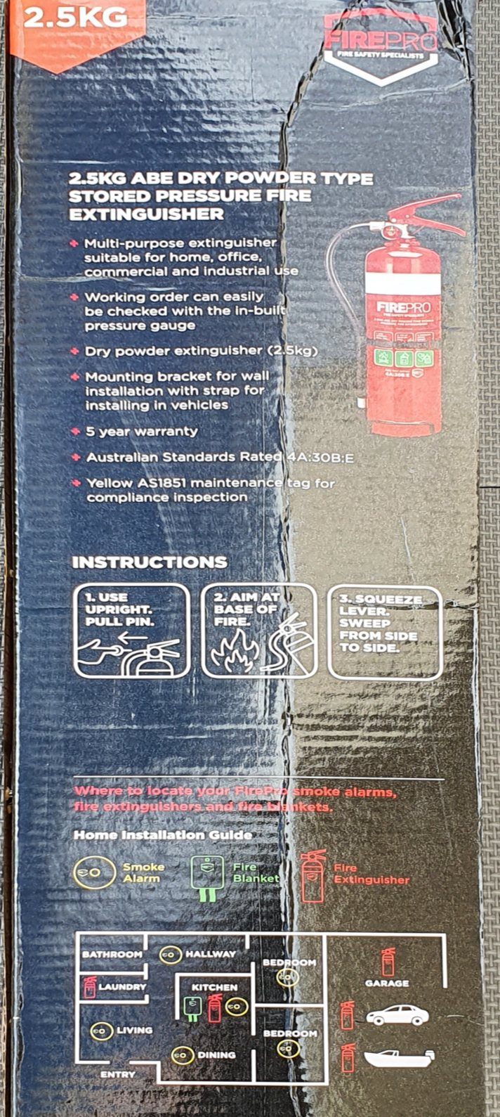 FirePro 2.5kg Fire Extinguisher Dry Powder Car Boat Home Caravan Pro W/ Bracket