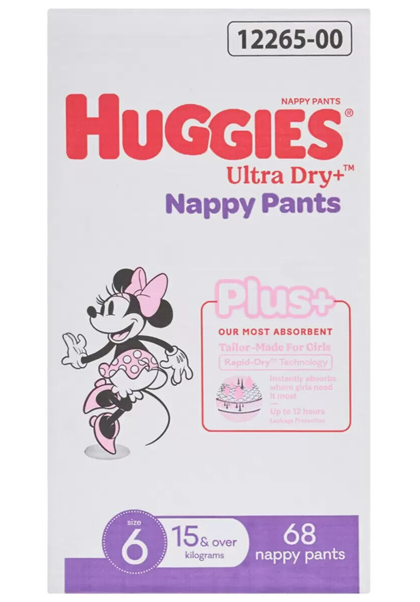 Huggies Nappies Size 6 Girls Ultra Dry  Pants Plus 68 Disposable Diapers 15kg+
