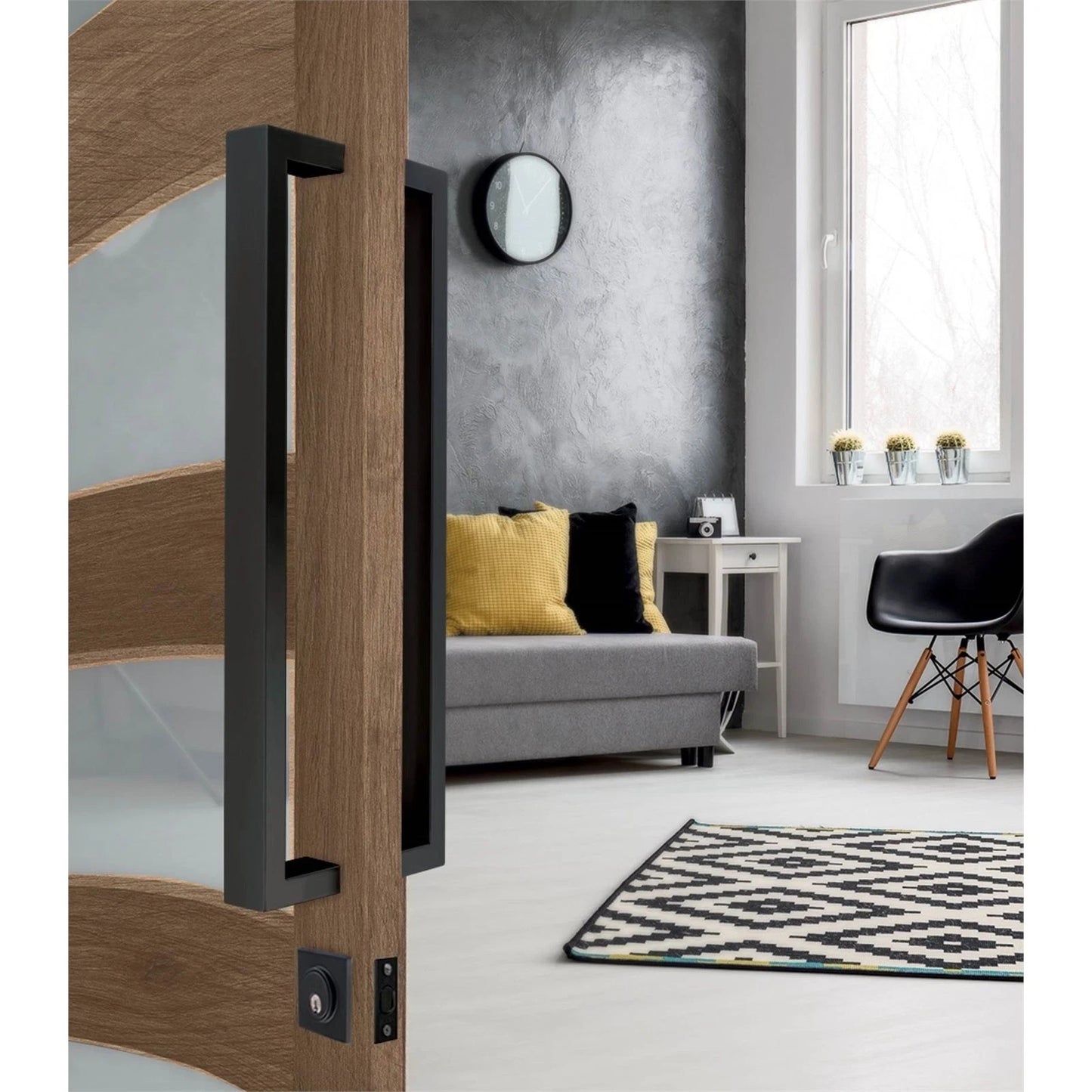 Lane Square Pull  Handle Entrance Front Door Set Fixings Matte Black 620mm