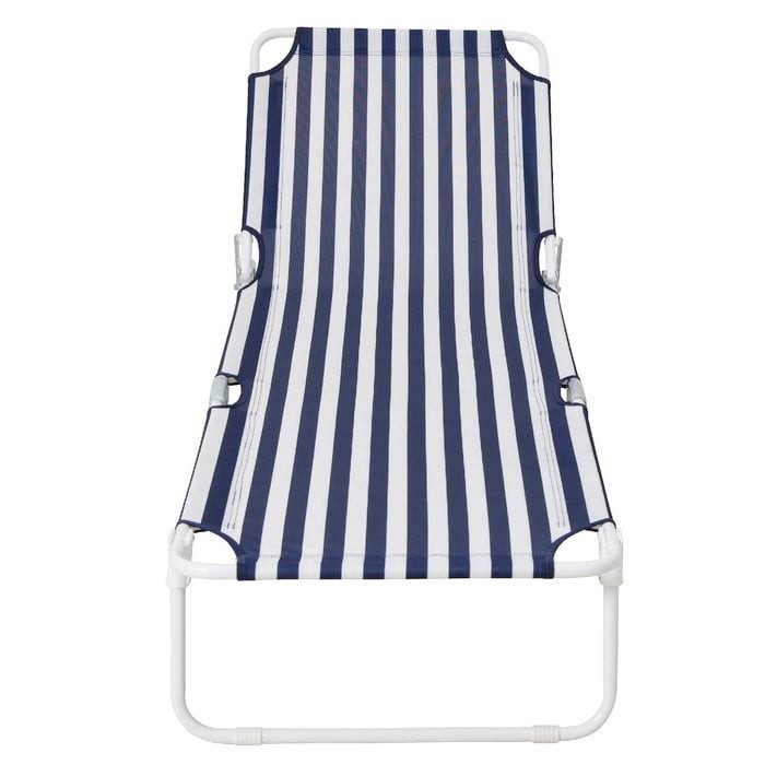 Marquee Folding Sun Lounge Outdoor Camping Beach Recliner Chair Blue & White