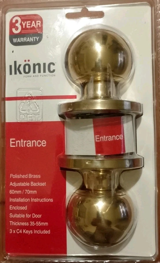 ikonic Ruby Nickel Entrance Entry Door Knob Handle Lock Set Polished Brass