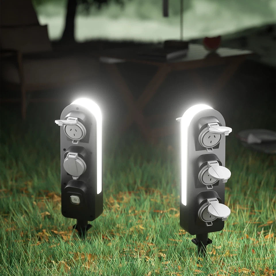 Click 5 Outlet Garden Stake Light with Sensor Yard Outdoor Powerboard IP55