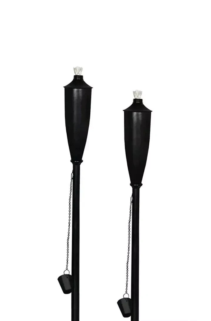 Garden Torch Citronella Oil Lantern Snuffer Powder Coated  180cm Black 2 Pack