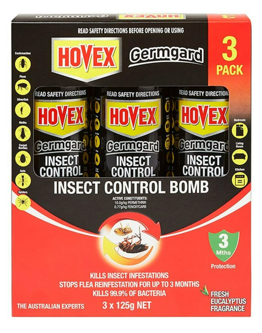 Hovex Germgard Insecticide Bomb Insect Bugs Moths Flea Control 125g - 3 Pack