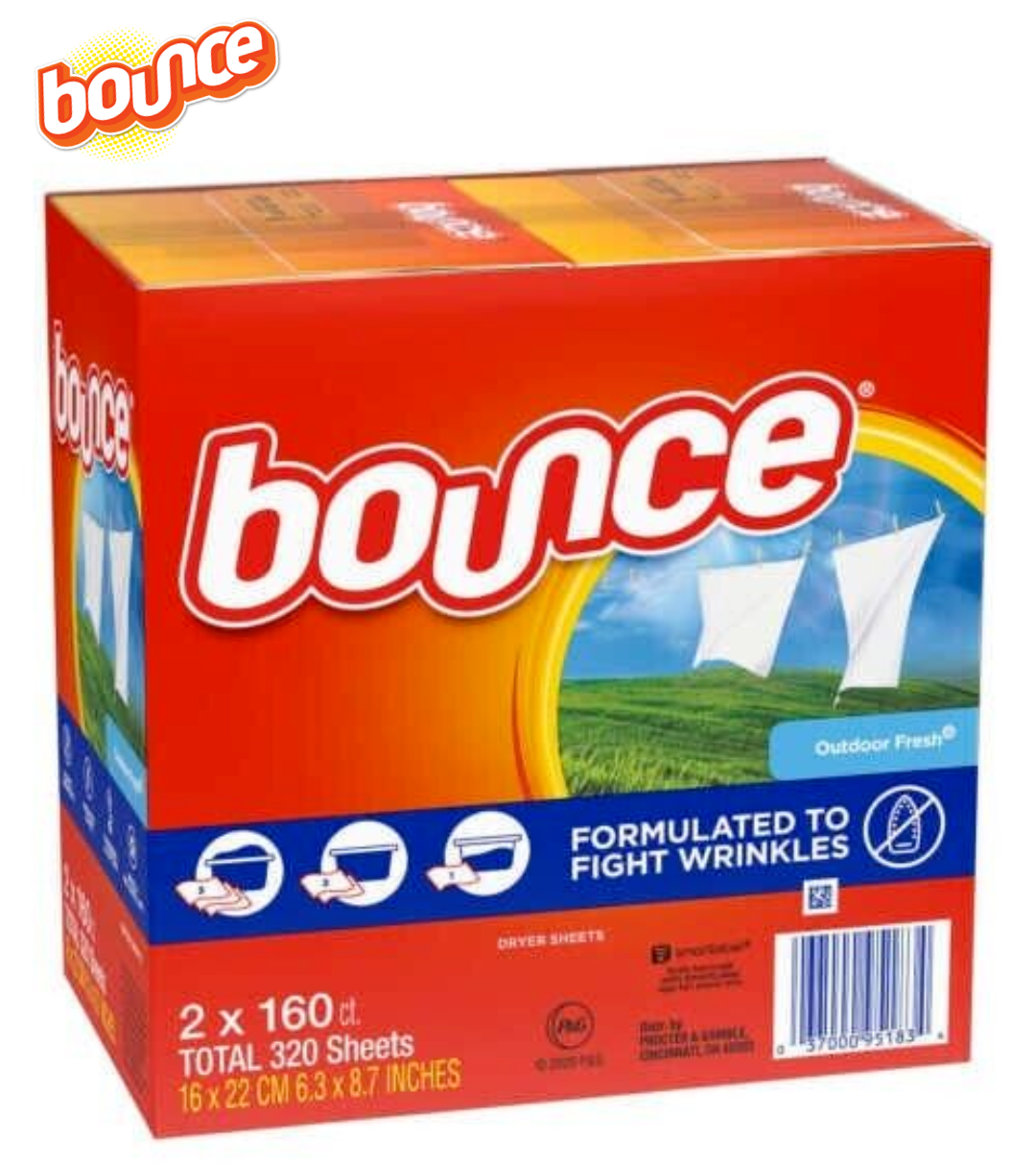 Bounce Fabric Softener Dryer Sheets Outdoor Fresh Scents Soft Clothes 2 x 160