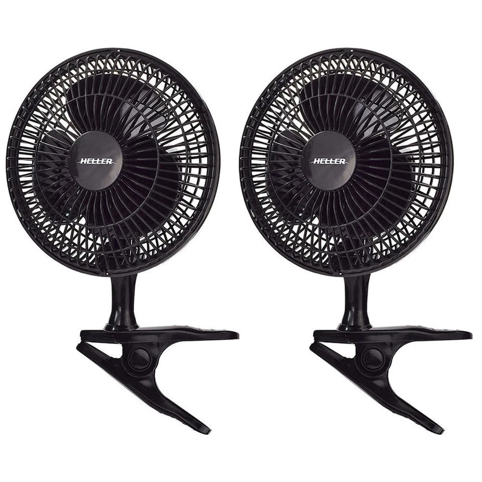 2x Heller 15cm Clip Fan Desk Personal Tilt Portable Air Cooling Cooler Black