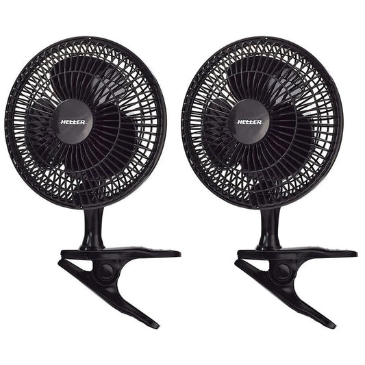 2x Heller 15cm Clip Fan Desk Personal Tilt Portable Air Cooling Cooler Black