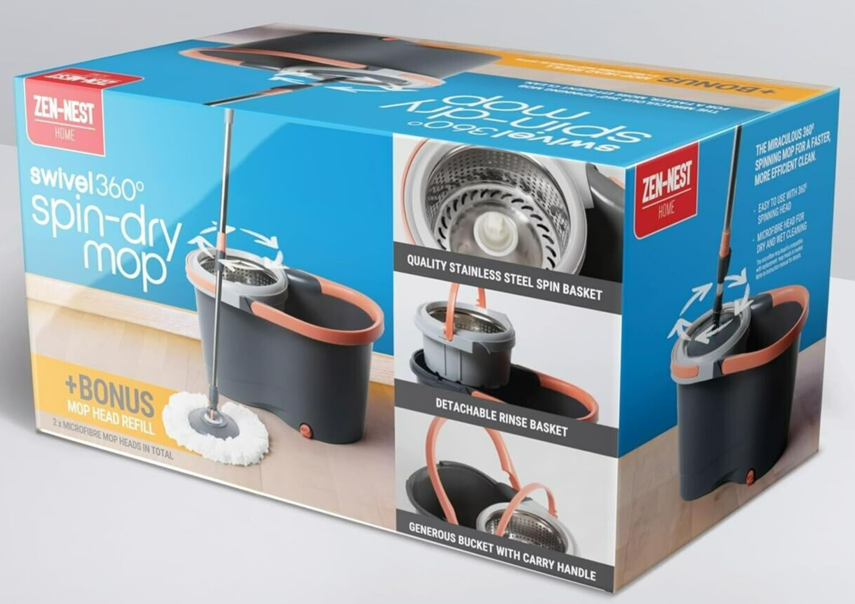 Zen-Nest Mop Bucket Set Swivel 360° Spin Dry Rotating Microfibre Floor Cleaner