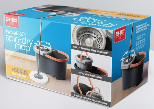 Zen-Nest Mop Bucket Set Swivel 360° Spin Dry Rotating Microfibre Floor Cleaner