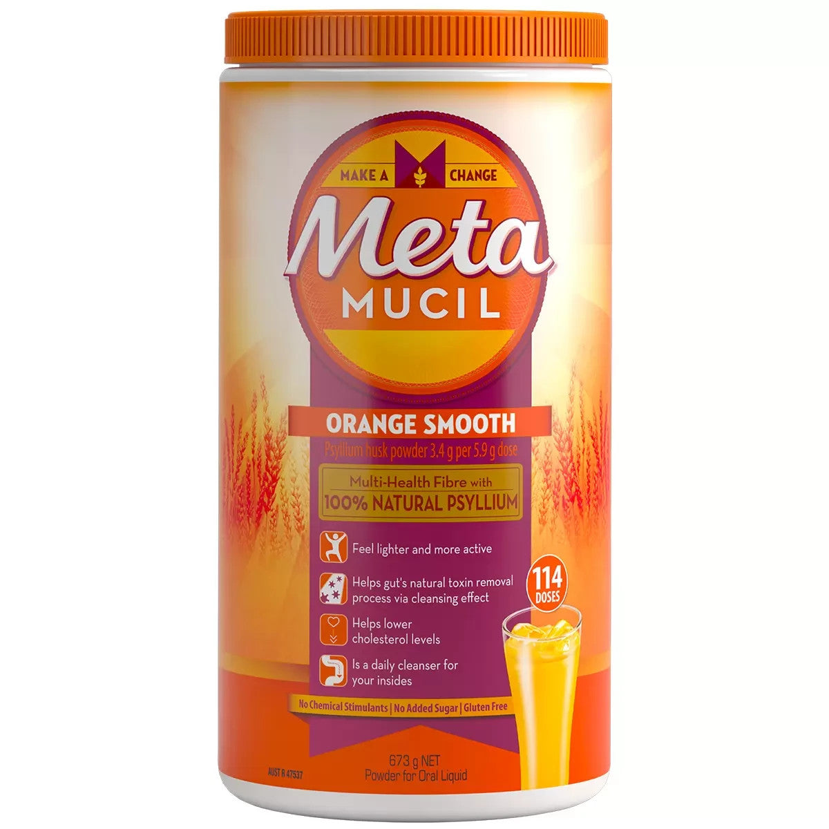 2x Metamucil Fibre Supplement Smooth Orange Fiber Psyllium Drink 673g