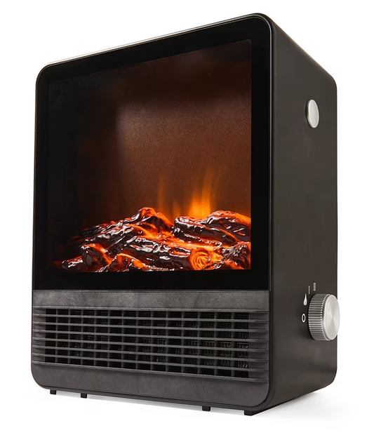 Electric Fireplace Heater Portable Real Flame Effect Modern 2 Heat Setting 1500W
