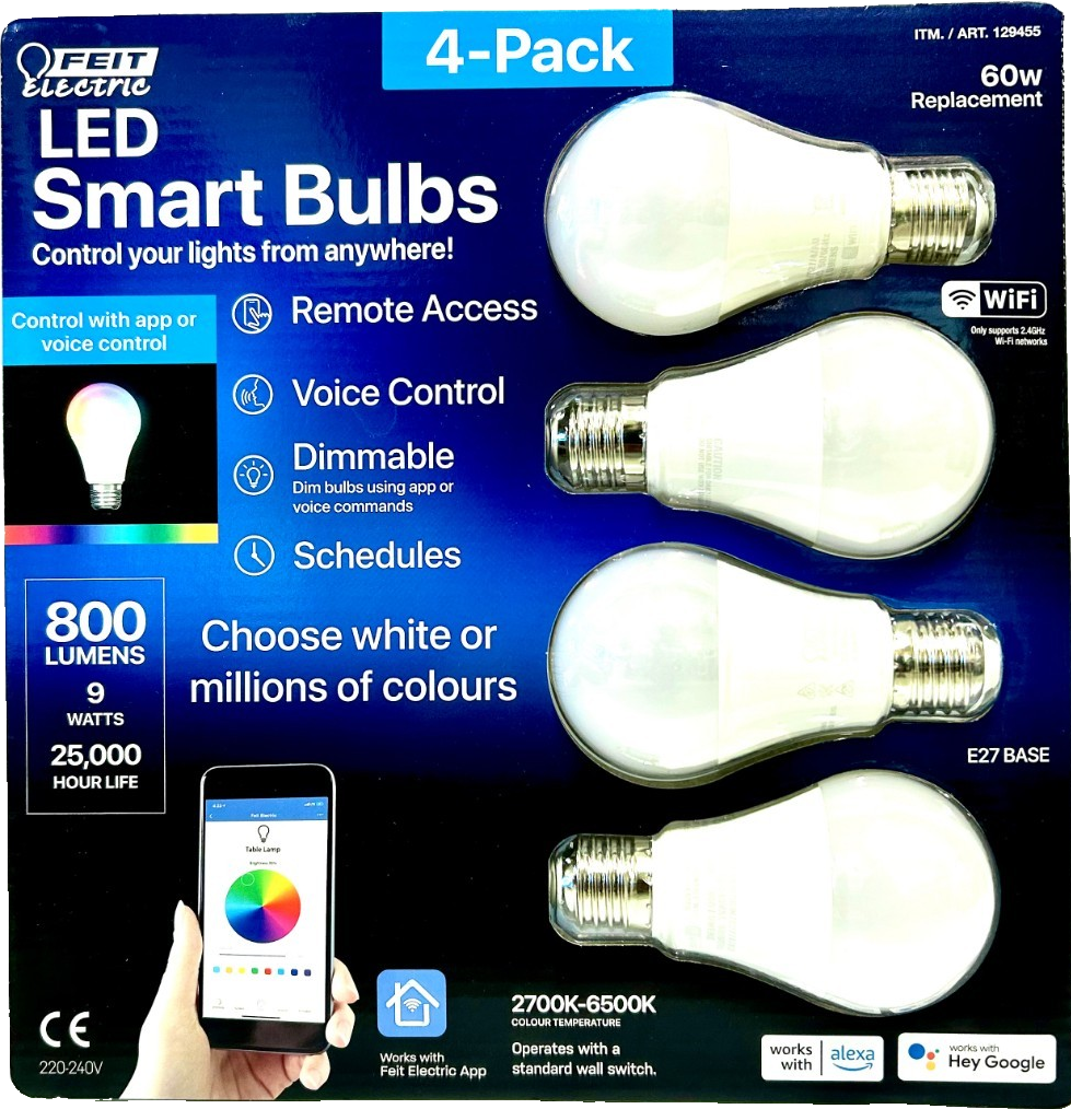 4x Feit Smart Light Dimmable Colour RGB LED E27 Bulb Lights Wifi  Google Alexa