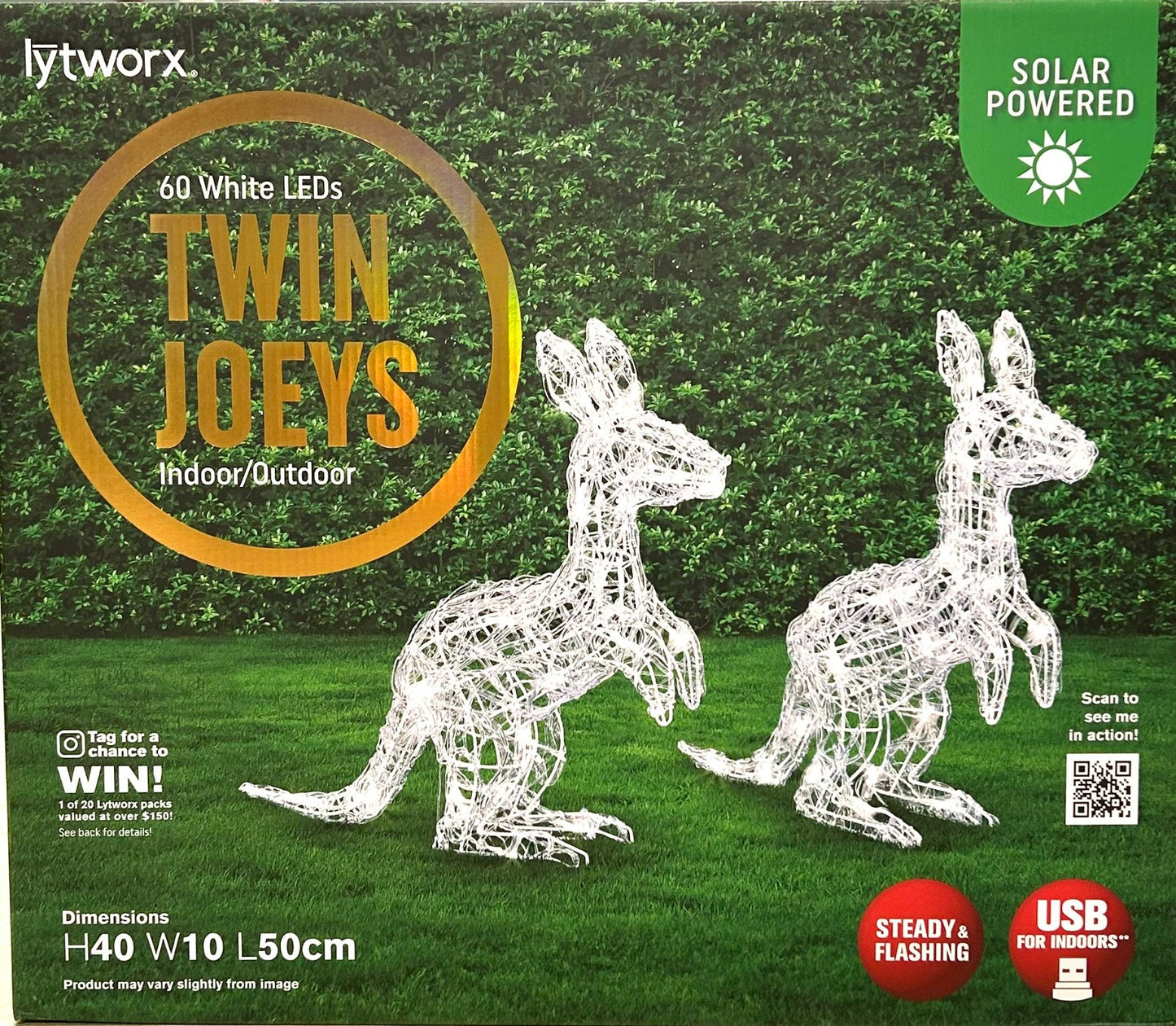Lytworx Twin Joeys Kangaroo Christmas Decoration Solar White 30 LEDs per joey