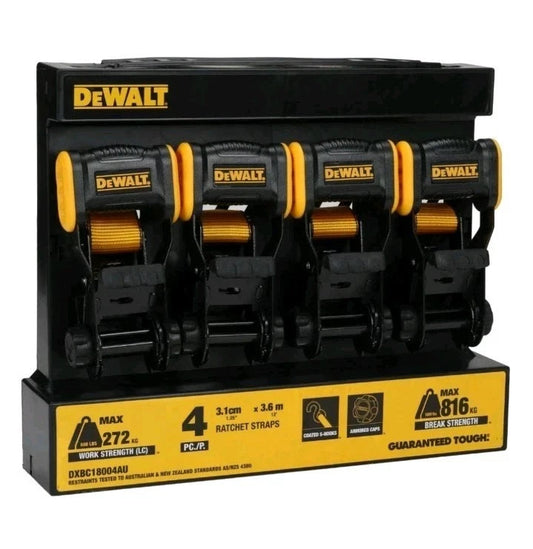 DeWALT Ratchet Tie Down Straps 31mm x 3.6m Break Strength 816kg 4 Pack
