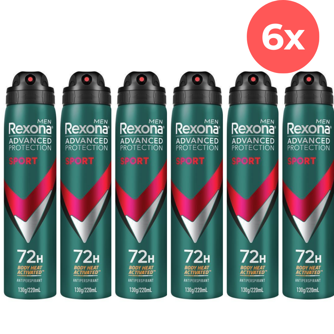 6X Rexona Deodorant Spray Men 72H Advanced Protection Sport Antiperspirant 220ml