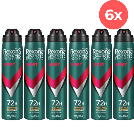 6X Rexona Deodorant Spray Men 72H Advanced Protection Sport Antiperspirant 220ml