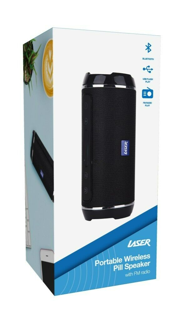 Laser Portable Bluetooth Pill Speaker Outdoor USB AUX FM Radio Music Audio Sound