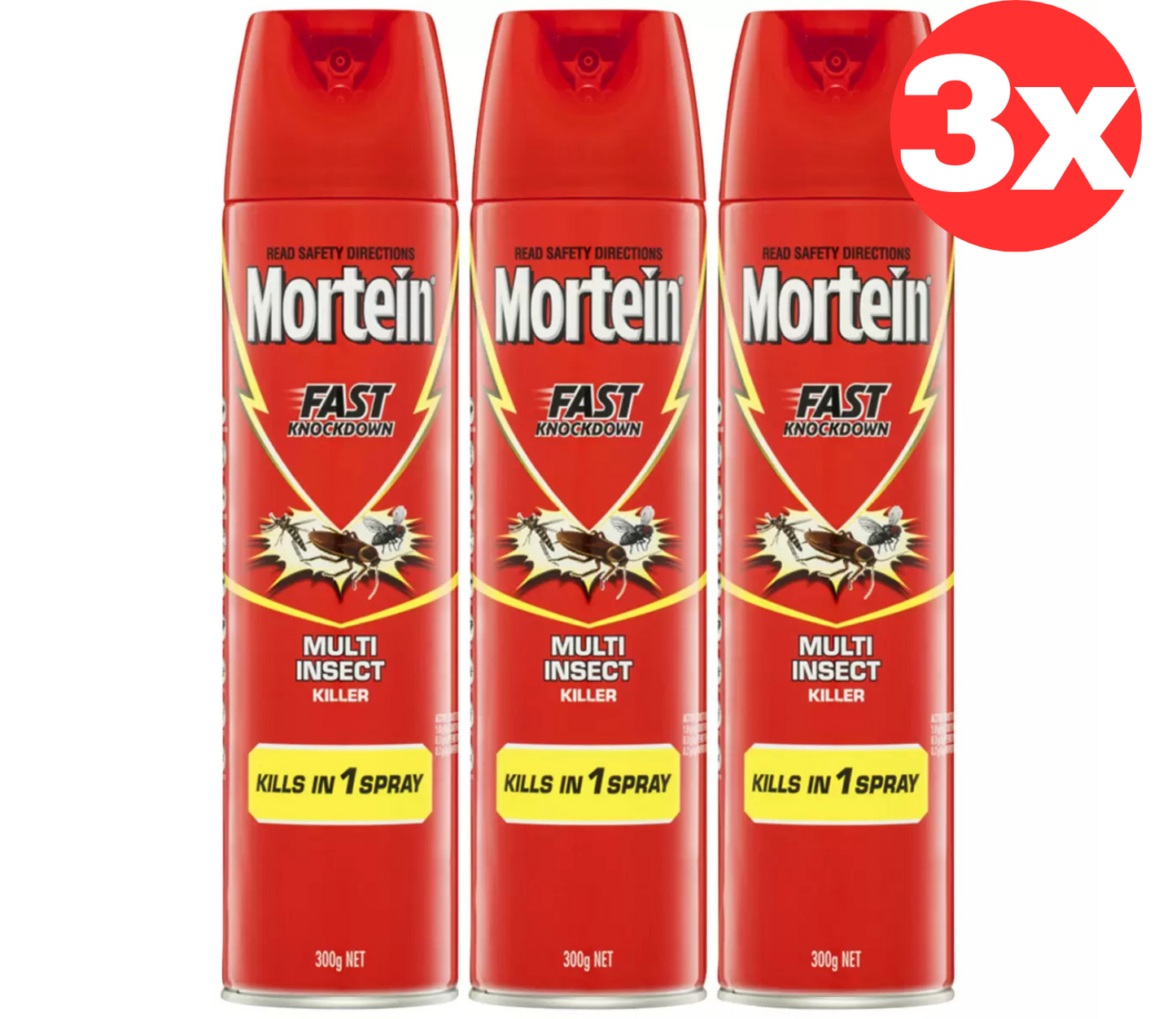 3x Mortein Fast Knock Down Fly Mosquito Multi Insect Killer Pest Spray 300g