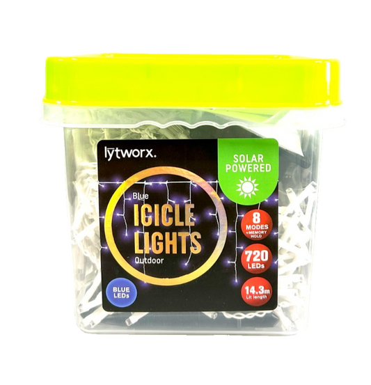 Lytworx 720 LED Blue Icicle Lights String Solar Outdoor Xmas Festive Decoration