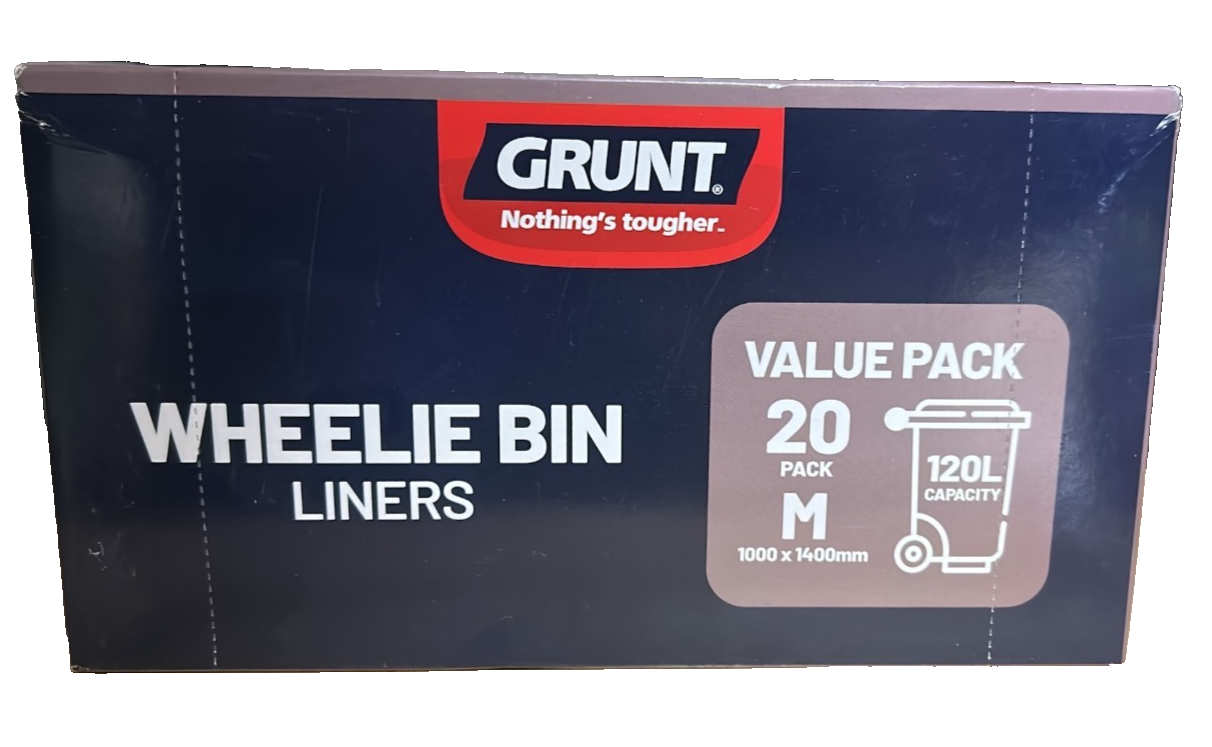 Grunt 120L Medium Wheelie Bin Liners Rubbish Garbage Black Bags 20 Pack