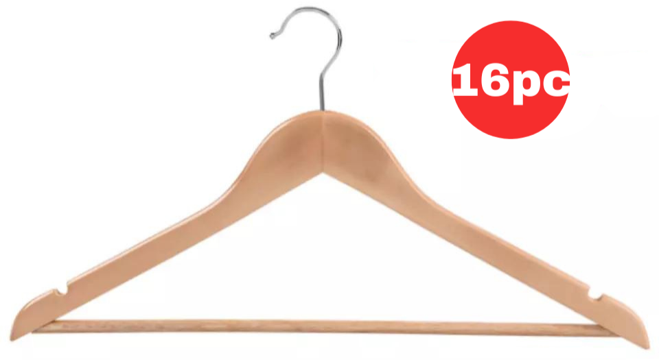 16 pcs Wooden Clothes Hangers Coat Pants Suits Coat Rack Wardrobe Hangers